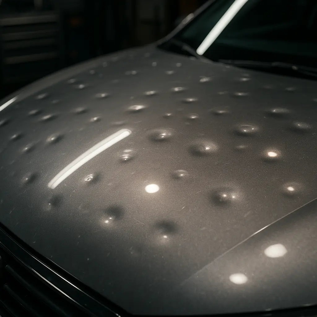 Begutachtung von Hageldellen auf Motorhaube